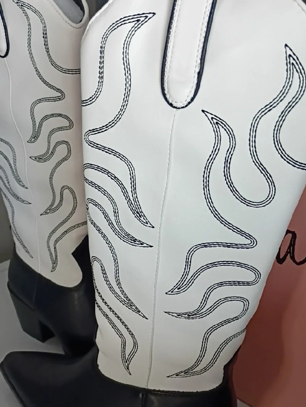 Wild Pair White and Black Over-the-Knee Western Boots